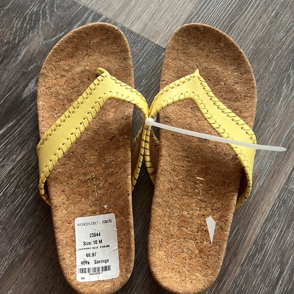 NWT Jack Rogers yellow tan cork thong slide flip flop sandals 10 - Picture 2 of 6